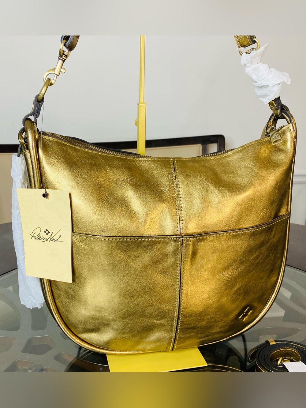 Patricia Nash Chiavari Convertible Hobo Gold Leather Shoulder Crossbody Bag NWT - Picture 4 of 13